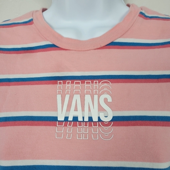 Vans Small Pink Blue White Striped Short Sleeve Crop Top Shirt Skater Cropped T - Picture 2 of 5